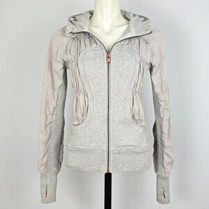 Lululemon Special Edition Rare Grey Tencel Ruching Scuba Hoodie Thumbholes Sz 4